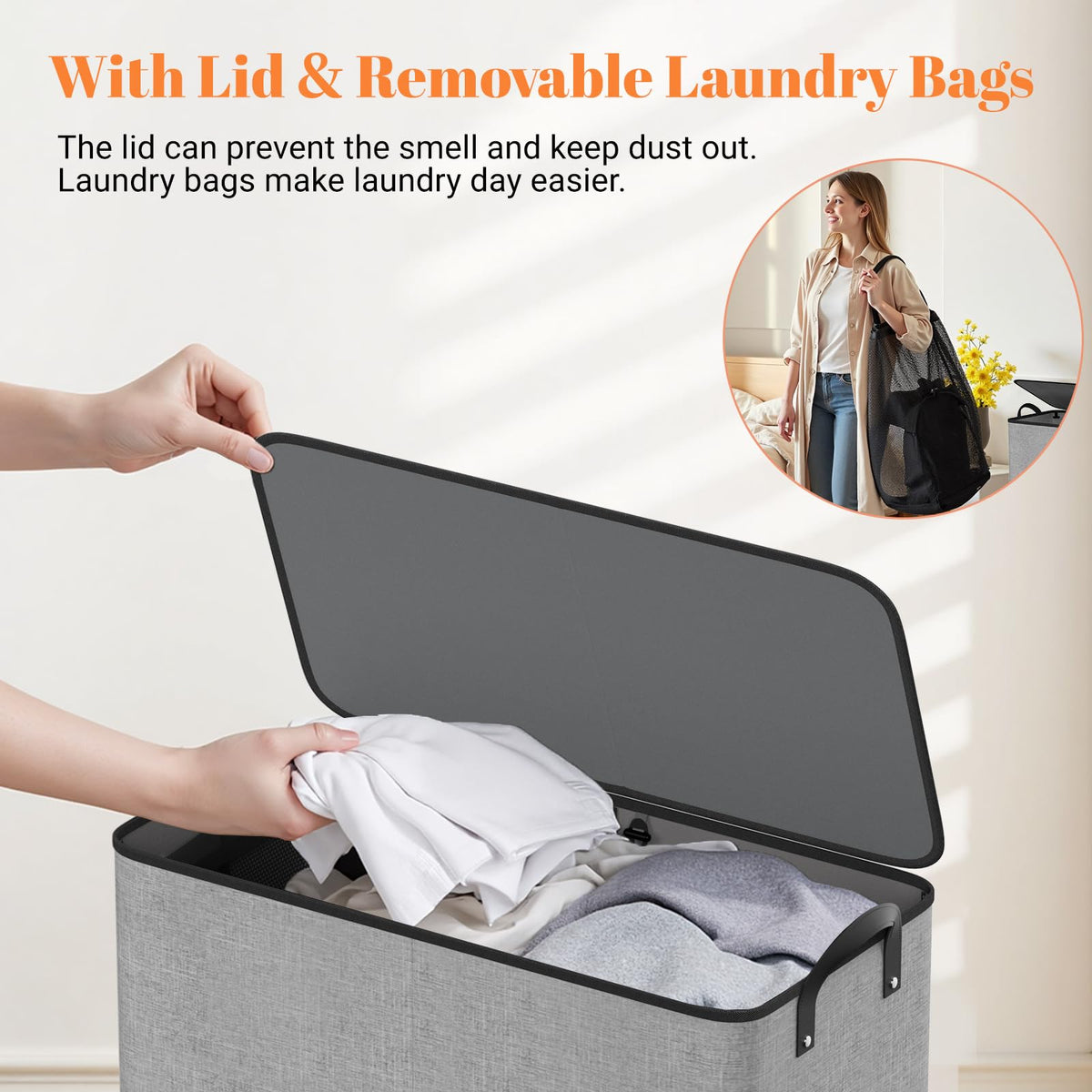 Lid keeps dust out and clothes neatly concealed in any space