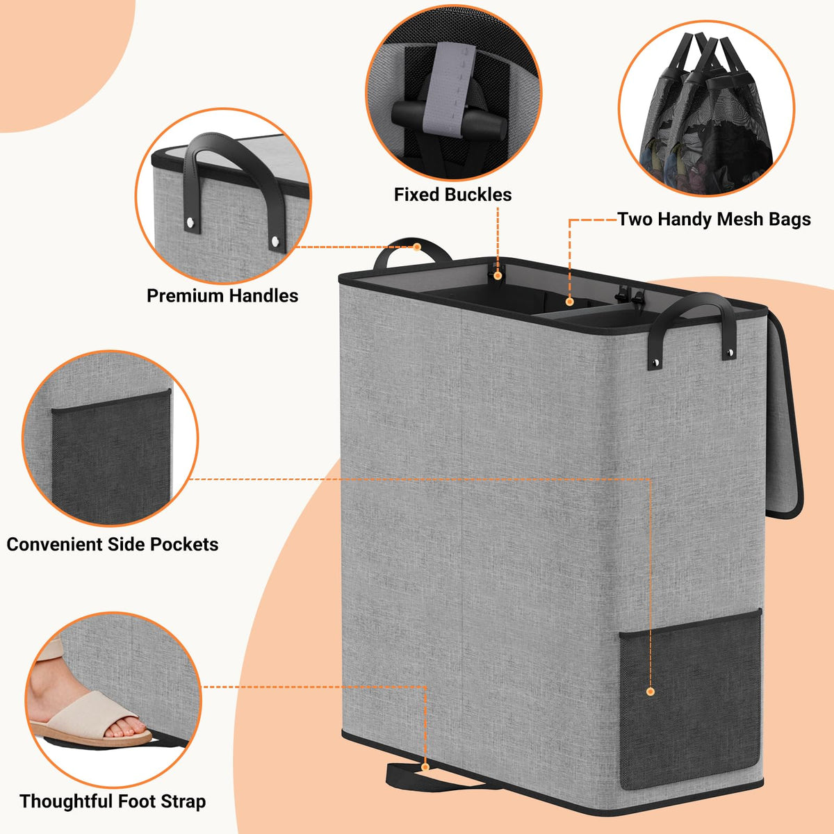 Reinforced handles offer sturdy transport from room to laundry