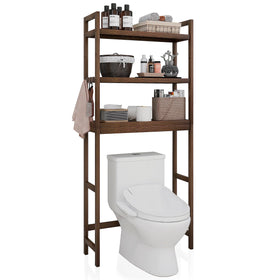 SMIBUY bamboo over-the-toilet shelf with walnut finish keeps essentials organized