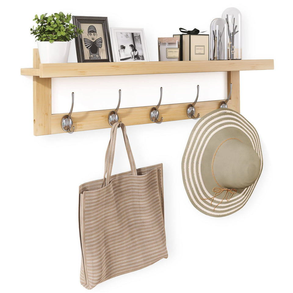 SMIBUY coat hooks with shelf in entryway, neatly organizing keys and accessories.