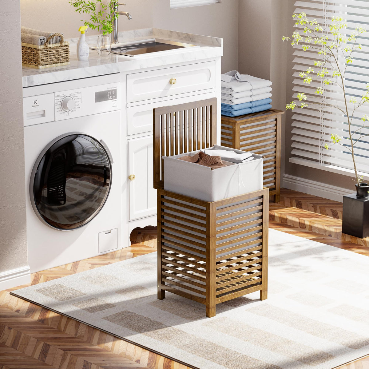 SMIBUY two-compartment sorter helps separate colors and fabrics with ease.