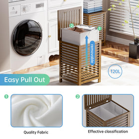 SMIBUY walnut finish adds elegant touch to laundry storage.