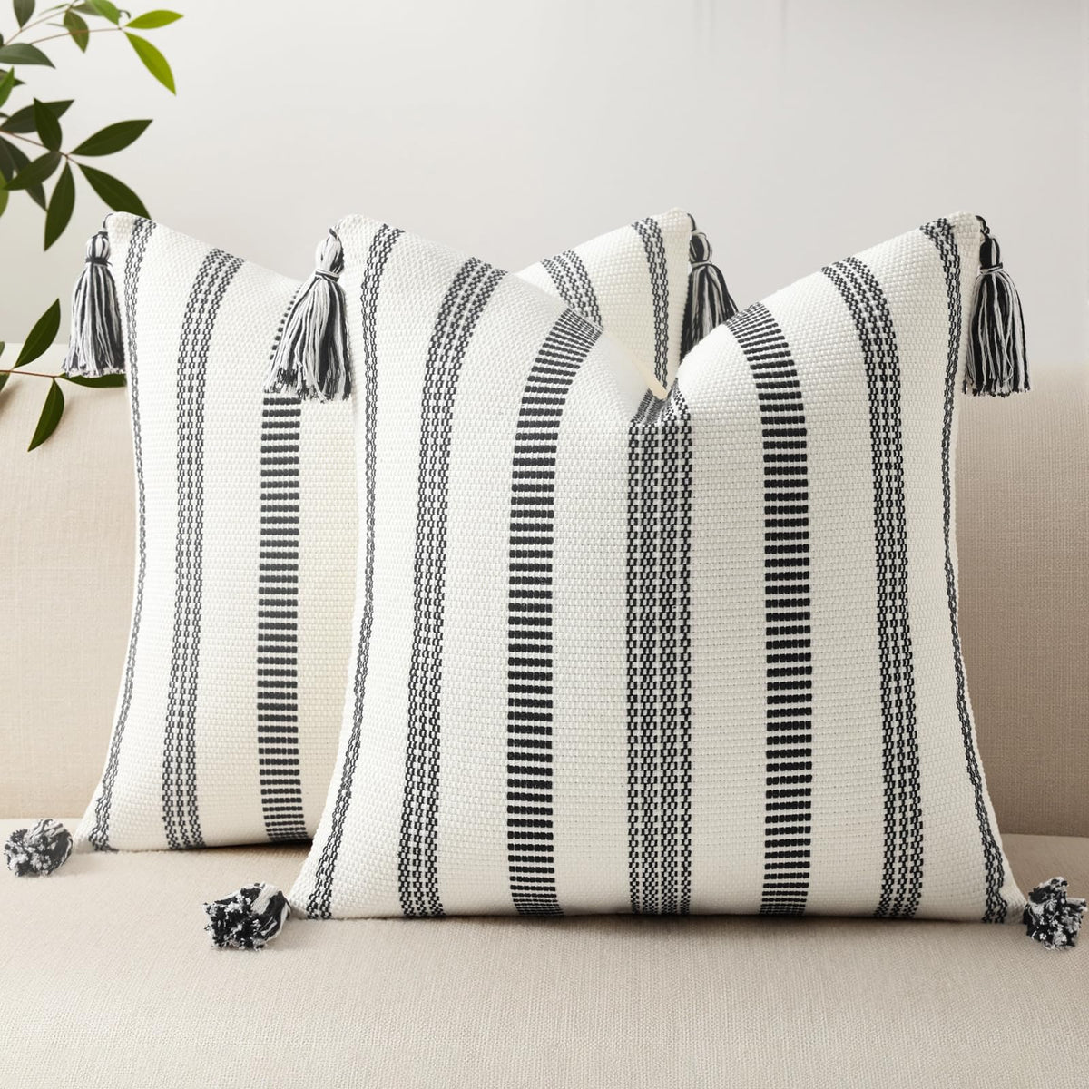 Smile Bee boho outdoor pillow cover with stripes and tassels for stylish patio seating