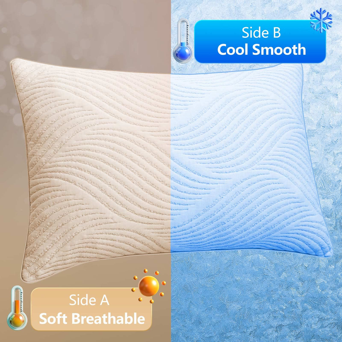 Smilereve ice-silk side provides cooling touch for hot sleepers.