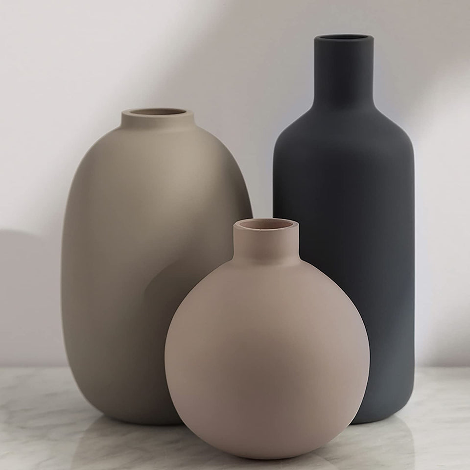 Smiletag Ceramic Modern Farmhouse Vase high-angle view shows neutral tones for elegant tables.