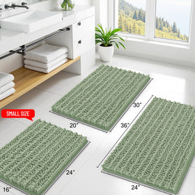 Smiry absorbent microfiber bath mat soaks moisture to keep floors dry.