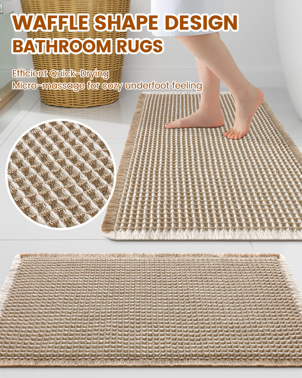 Smiry absorbent waffle texture bath rug dries feet softly for everyday comfort.