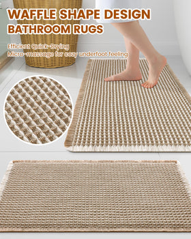 Smiry absorbent waffle texture bath rug dries feet softly for everyday comfort.