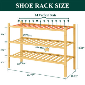 Smiry bamboo shoe rack side view highlighting sturdy frame and compact profile.