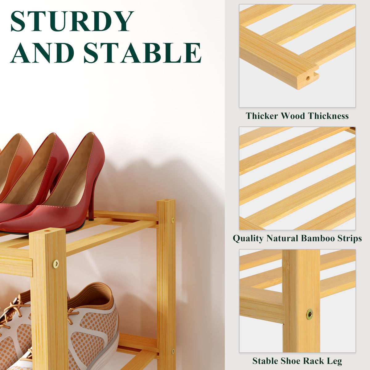 Smiry bamboo shoe rack assembly setup illustrating quick, tool-free installation.
