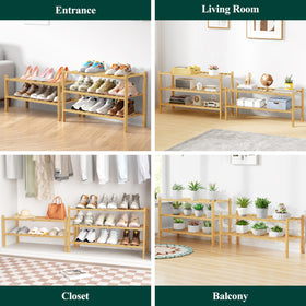 Smiry bamboo shoe rack in-entryway demonstrates organized footwear solution.