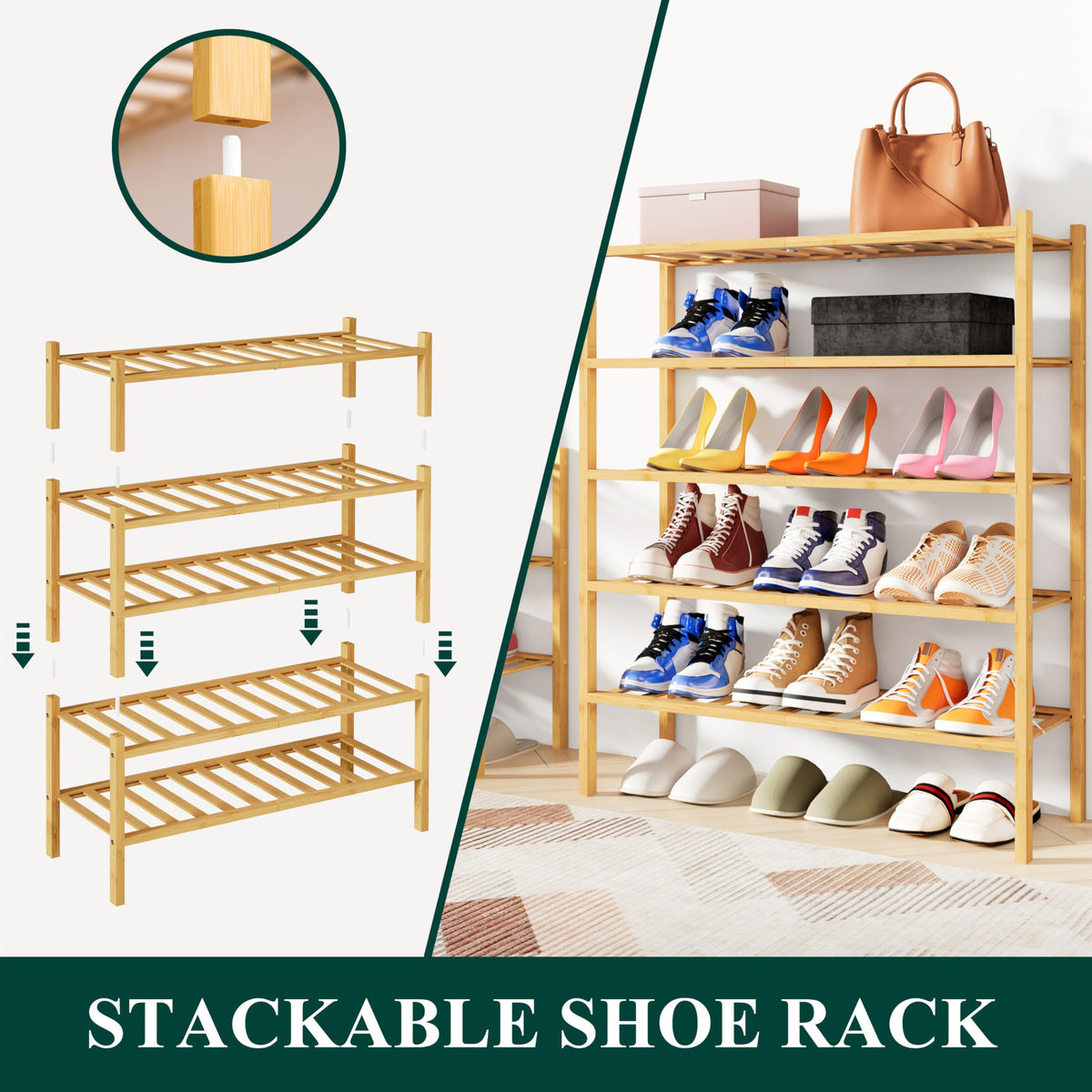 Smiry bamboo shoe rack shoe storage keeps footwear organized and visible