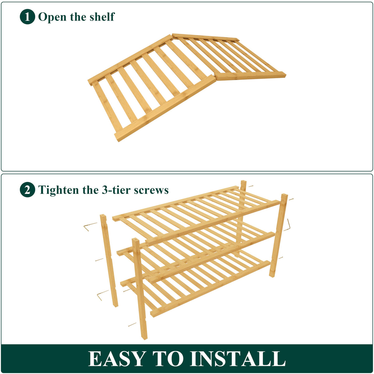 Smiry bamboo shoe rack stackable-use image showing modular storage option.