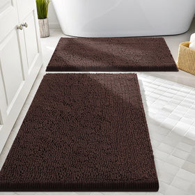Smiry bathroom rugs set 2-piece brown, front view, delivering soft comfort underfoot.