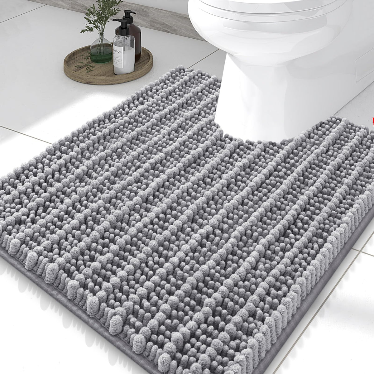 Smiry U-shaped bathroom rug surrounding the toilet for a secure, soft landing.
