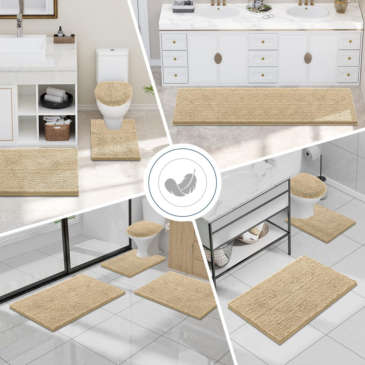 Smiry beige U-shaped rug around the toilet area for comfort