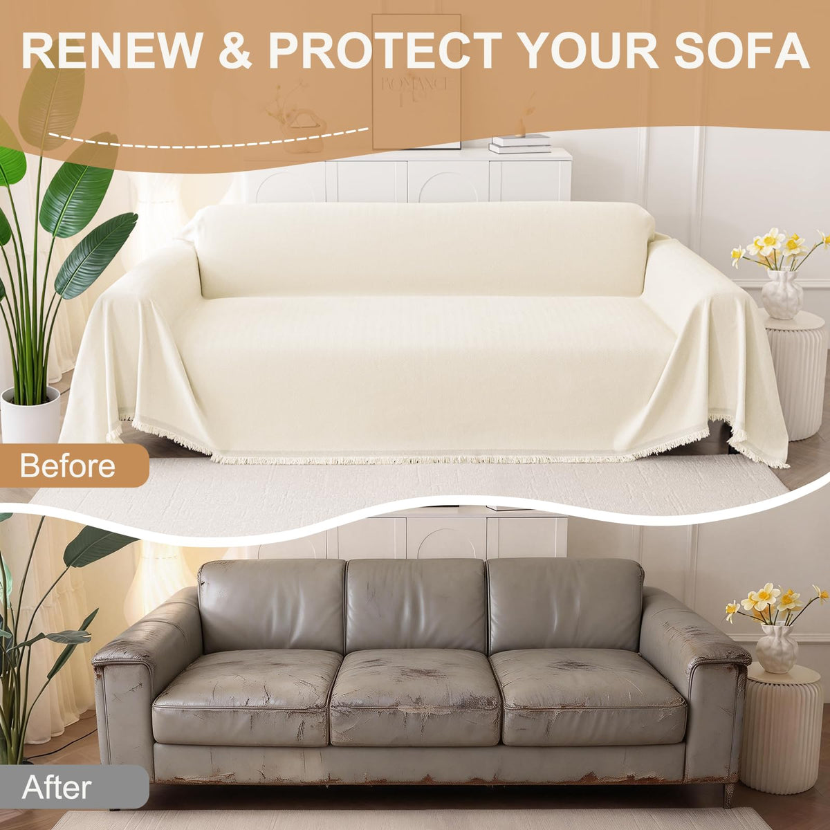 Machine-washable sofa cover simplifies care and maintenance.
