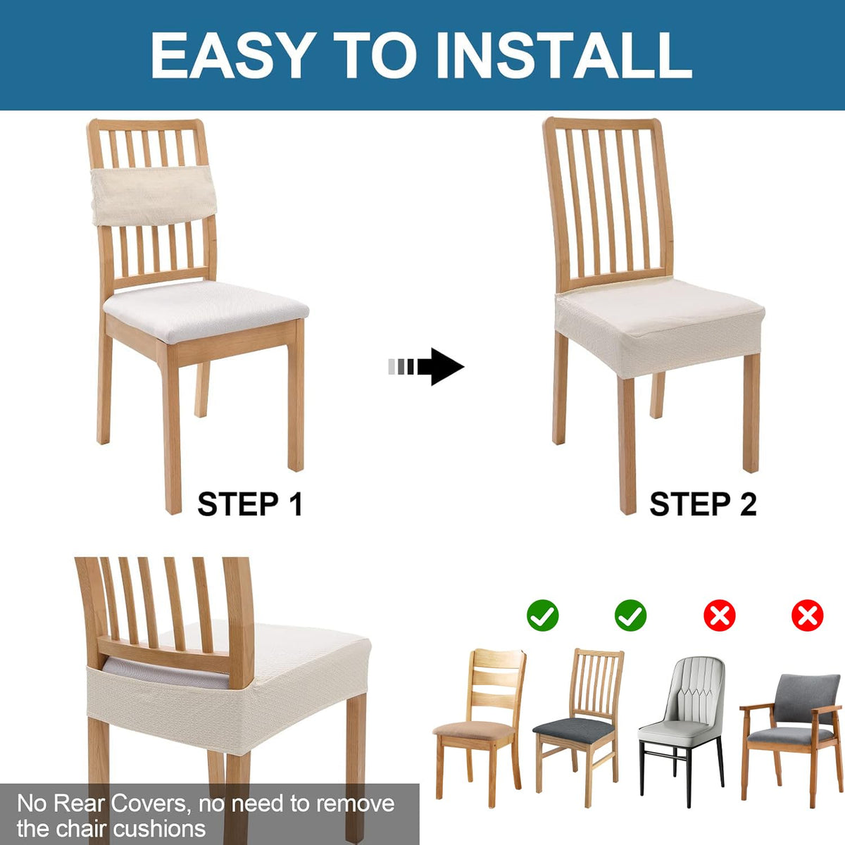 Smiry chair covers measurement guide for 16–19 inch seats.
