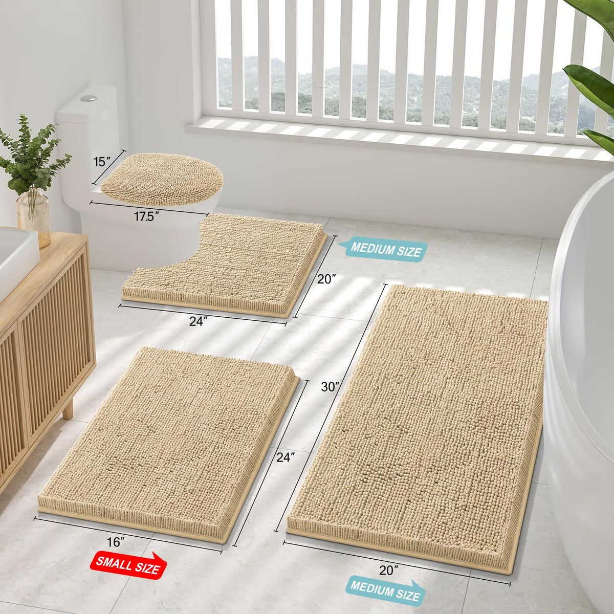 Smiry chenille contoured bath mat non-slip backing ensures secure footing on clean floors