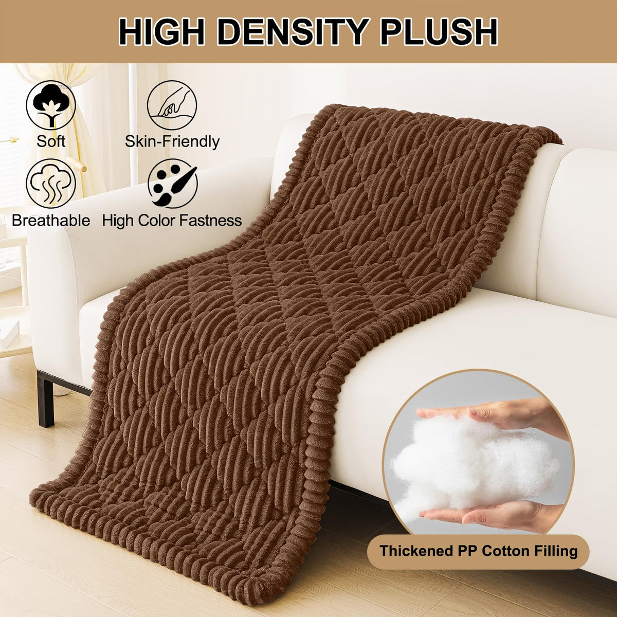 Smiry chocolate-color sofa cover adds warmth to living spaces.