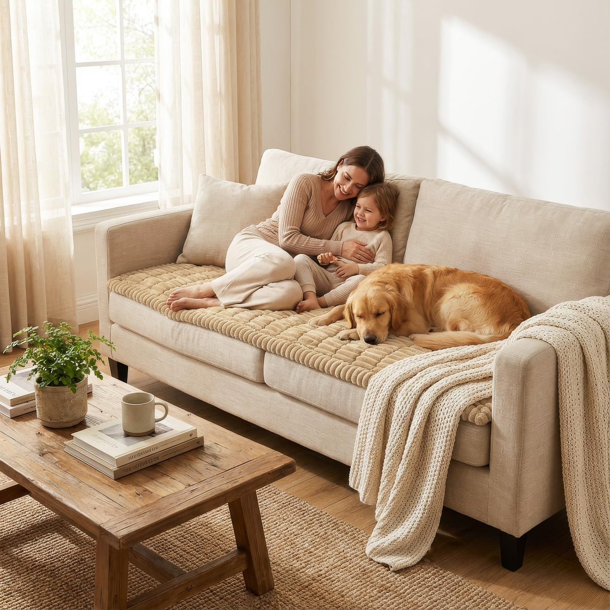 Smiry couch cover camel offers cozy-soft feel for pets