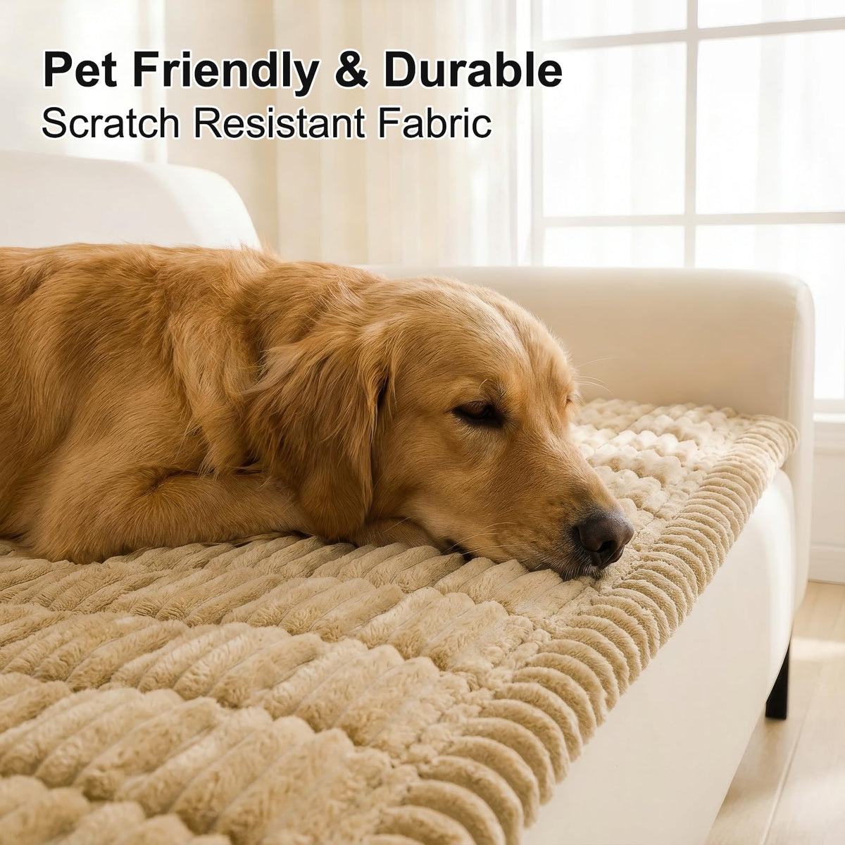 Smiry couch cover camel on sofa demonstrates stable placement for active pets