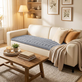 Smiry couch cover close-up reveals soft, dense fabric for a cozy, pet-friendly living space.