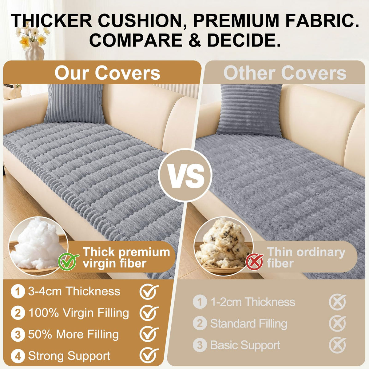 Smiry couch cover is machine washable and color-fast for easy care.