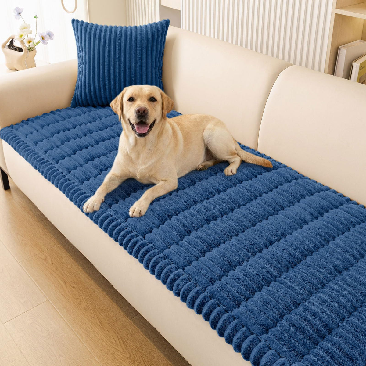 Smiry couch cover closeup fabric shows plush texture and durable protection.