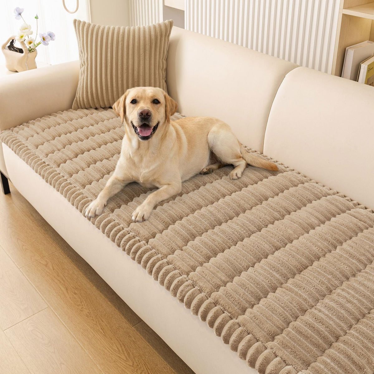 Smiry dog couch cover in khaki keeps sofas clean and protected