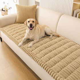 Smiry couch cover for dogs in camel shows washable fuzzy fabric protecting furniture