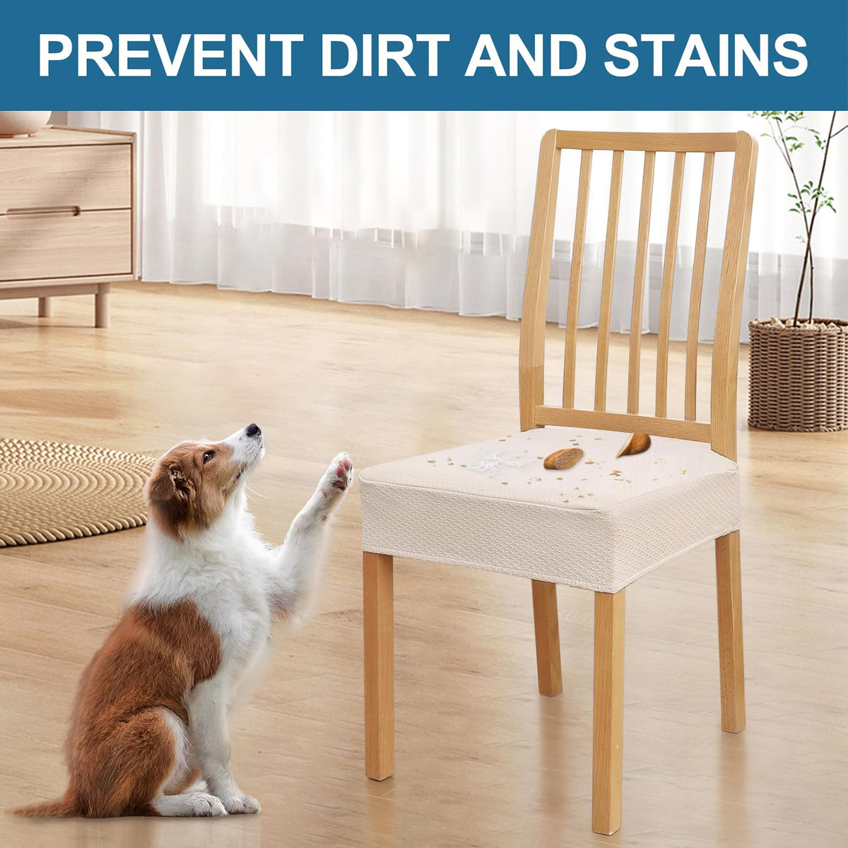 Smiry dining chair cover made from washable material for easy care.