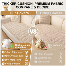 Smiry apricot couch cover demonstrates 3-cushion fit and sofa protection.