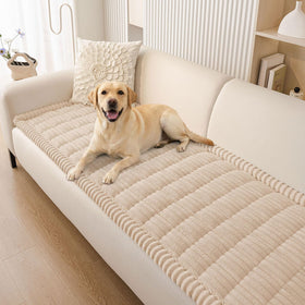 Smiry dog couch cover in apricot, front view showing cozy protection for your sofa.