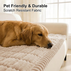 Smiry dog couch cover apricot fabric close-up shows soft, durable, machine-washable material.