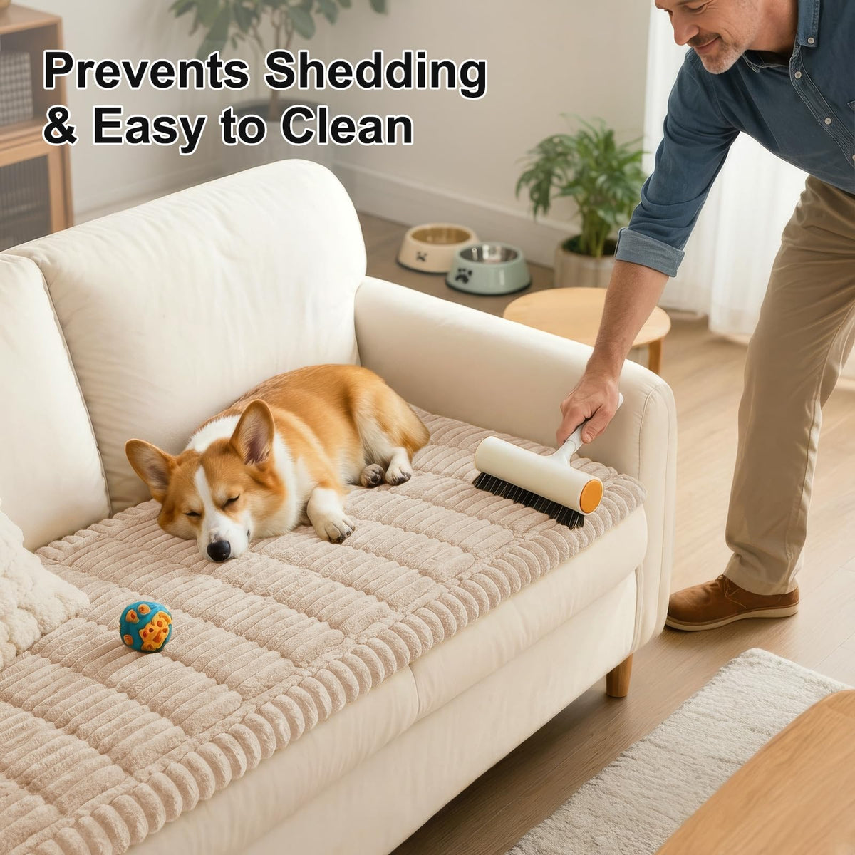 Smiry apricot slipcover used as pet-friendly furniture protection for everyday living.