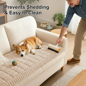 Smiry apricot slipcover used as pet-friendly furniture protection for everyday living.
