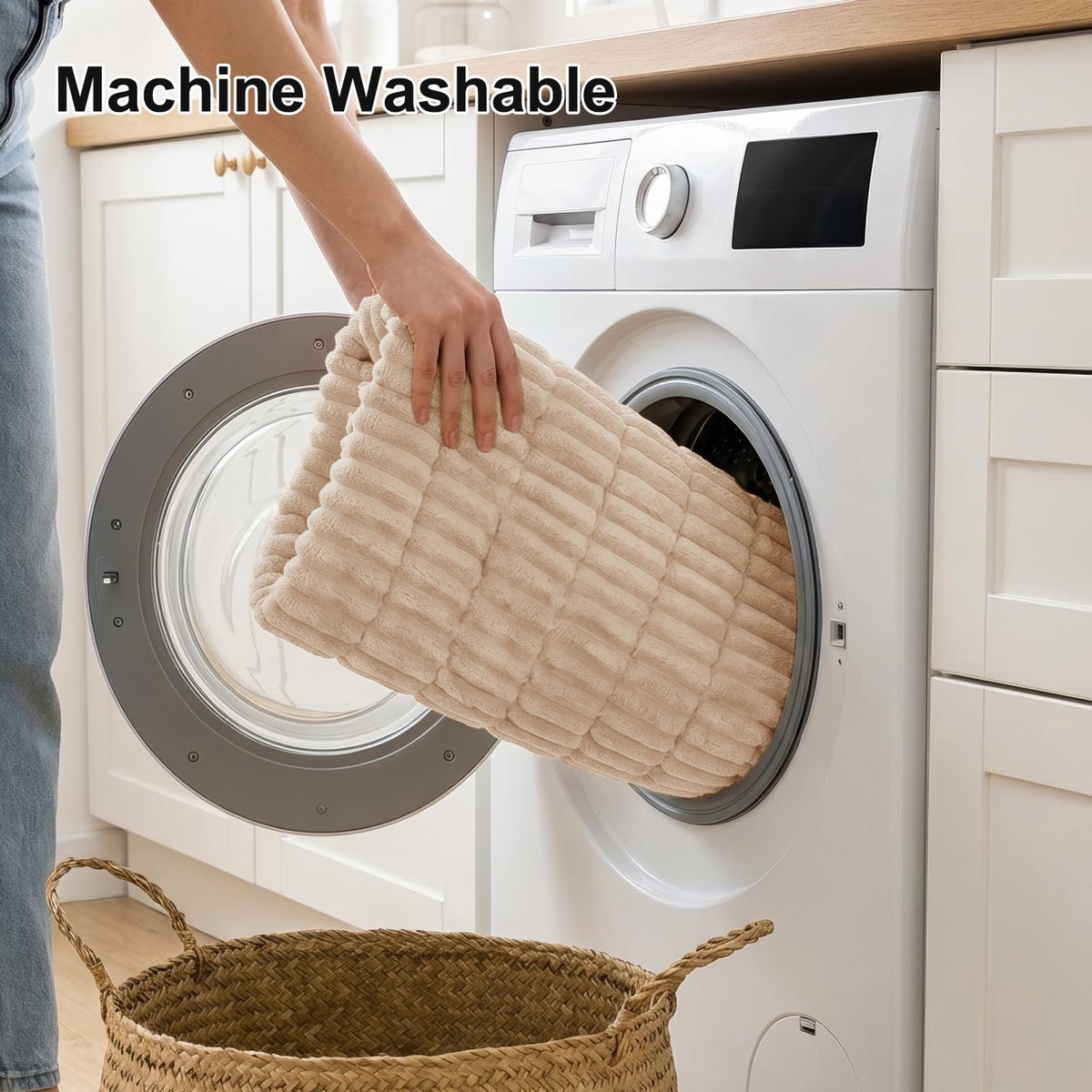 Smiry cover being machine washed demonstrates convenient maintenance after messes.
