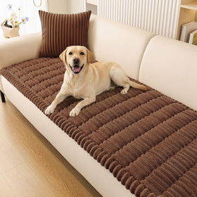 Smiry dog couch cover in soft plush brown protects furniture while adding cozy comfort.