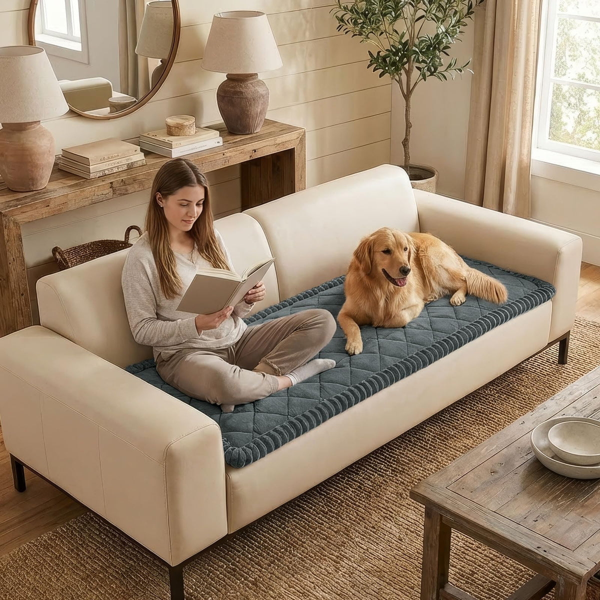 Smiry fuzzy couch cover displaying quilted diamond pattern for stylish protection