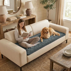 Smiry fuzzy couch cover displaying quilted diamond pattern for stylish protection