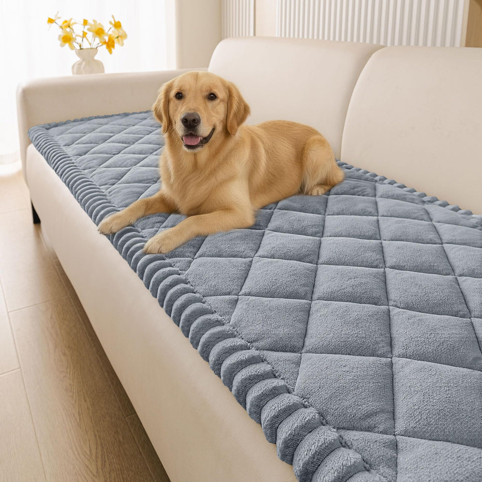 Smiry fuzzy couch cover for dogs with non-slip backing protects furniture from paw prints.