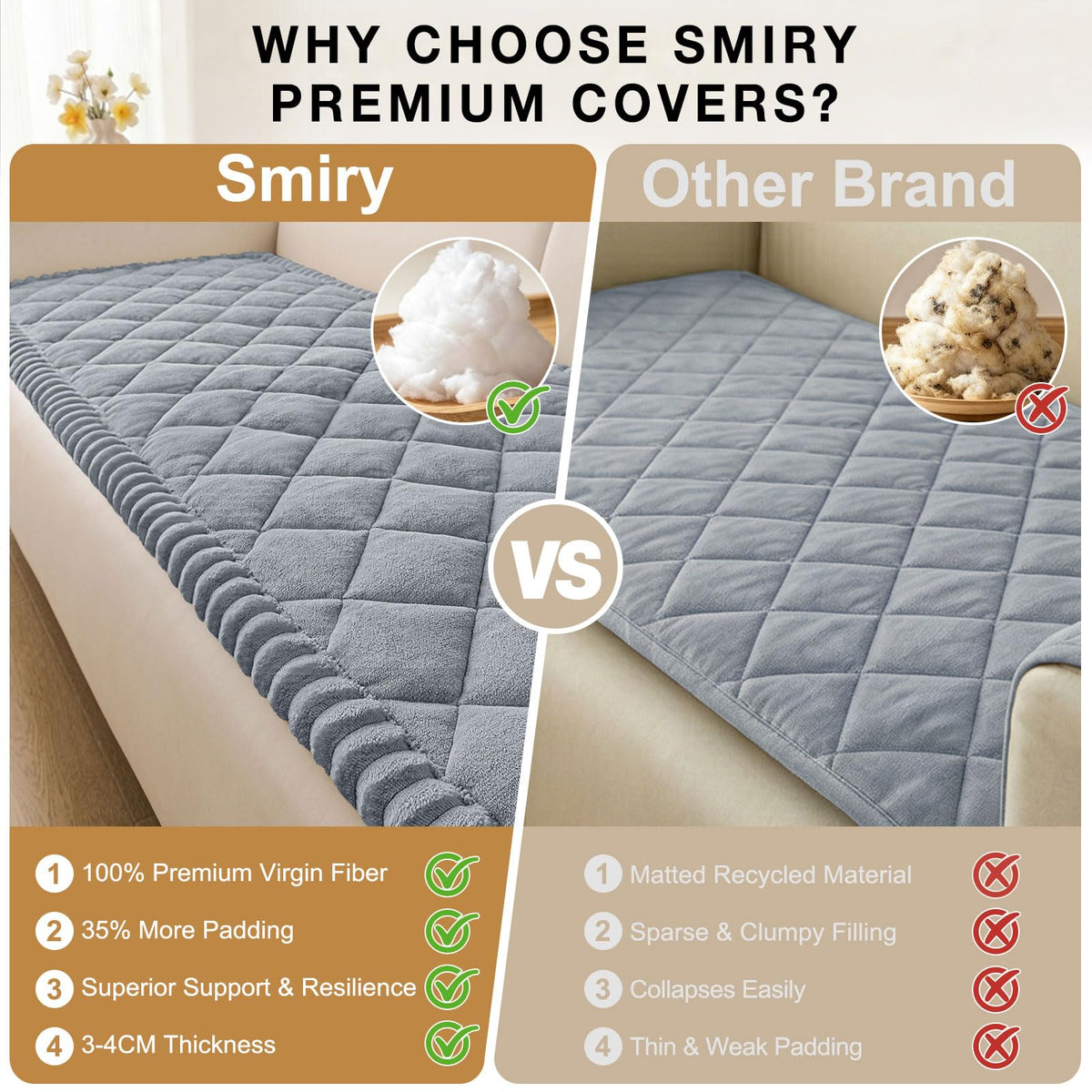 Smiry hair-resistant couch cover reduces pet fur on furniture