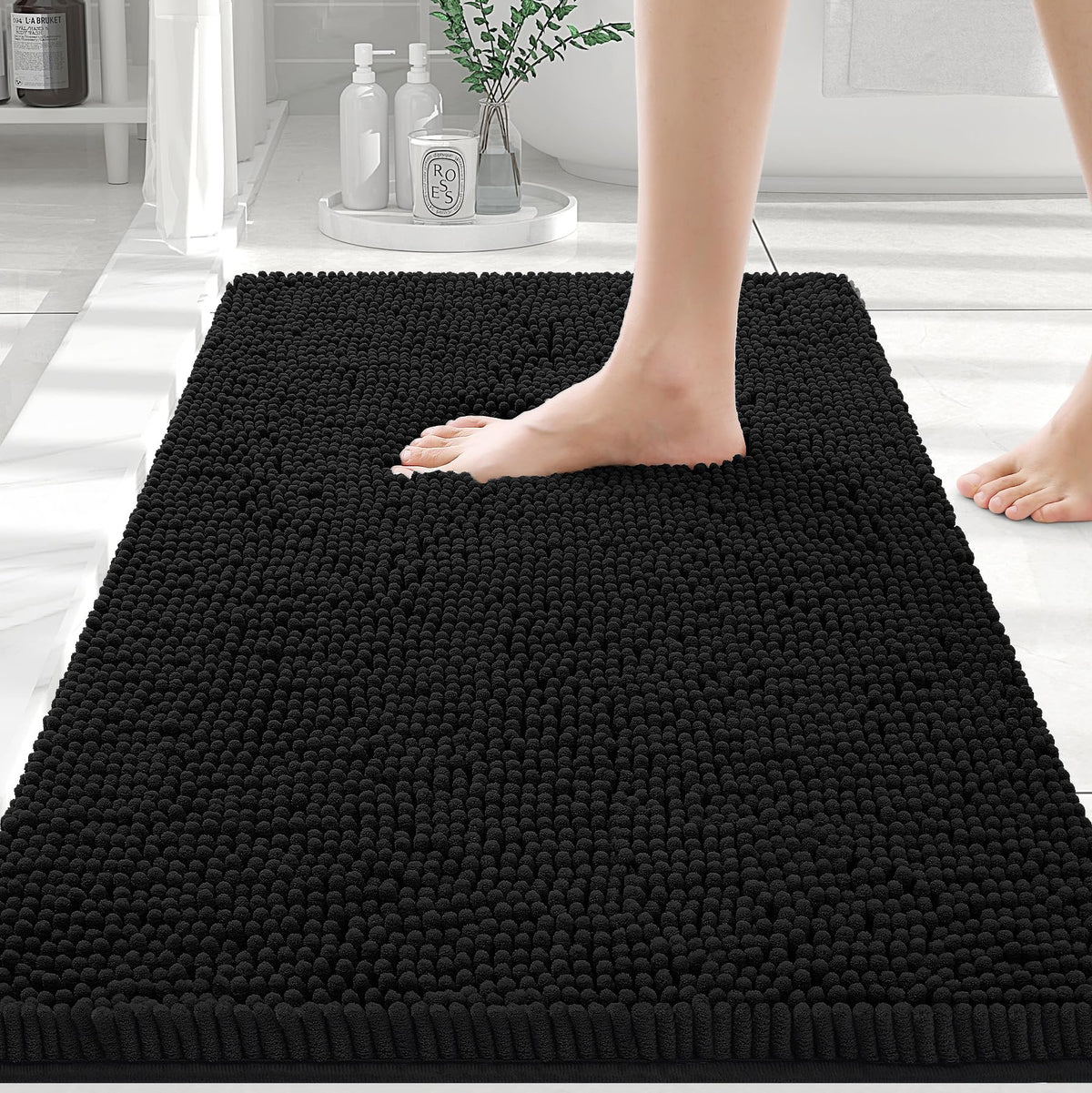 Smiry luxury chenille bath rug 36x24 provides plush comfort for bare feet.