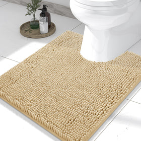 Smiry luxury chenille toilet rug beige 24x20 with plush texture beside the toilet