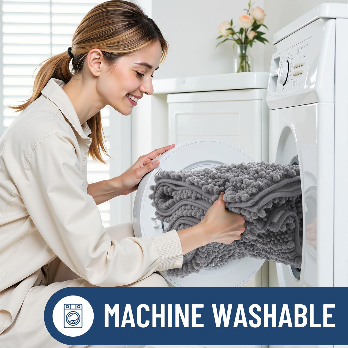 Smiry rug is machine washable for easy care and maintenance.