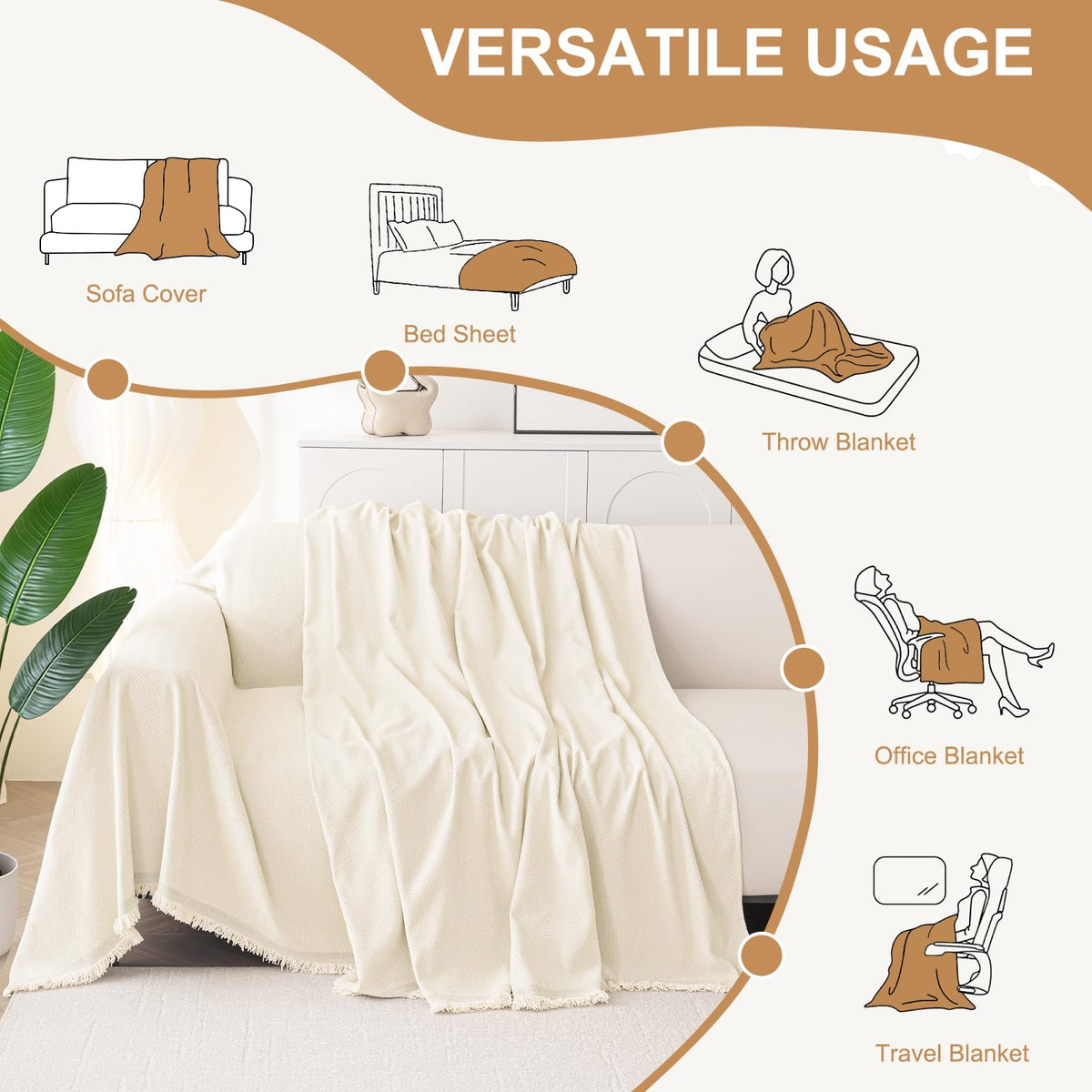 Tassel-edged design adds modern boho charm to rooms.