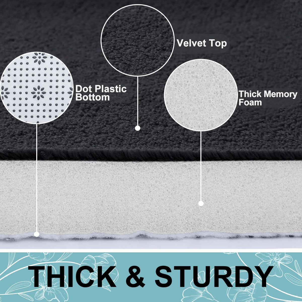 Smiry black bath mat displays flannel texture for cozy warmth