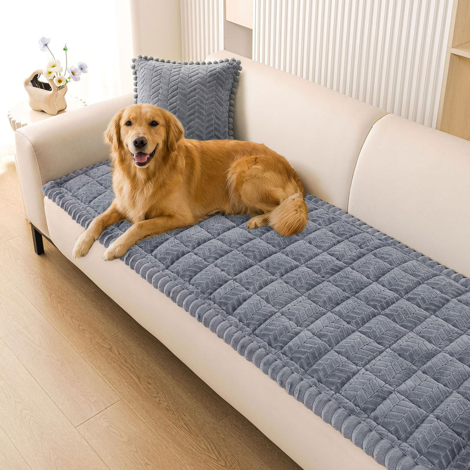 Smiry non-slip couch cover for dogs on a sofa protects against paw prints and spills.