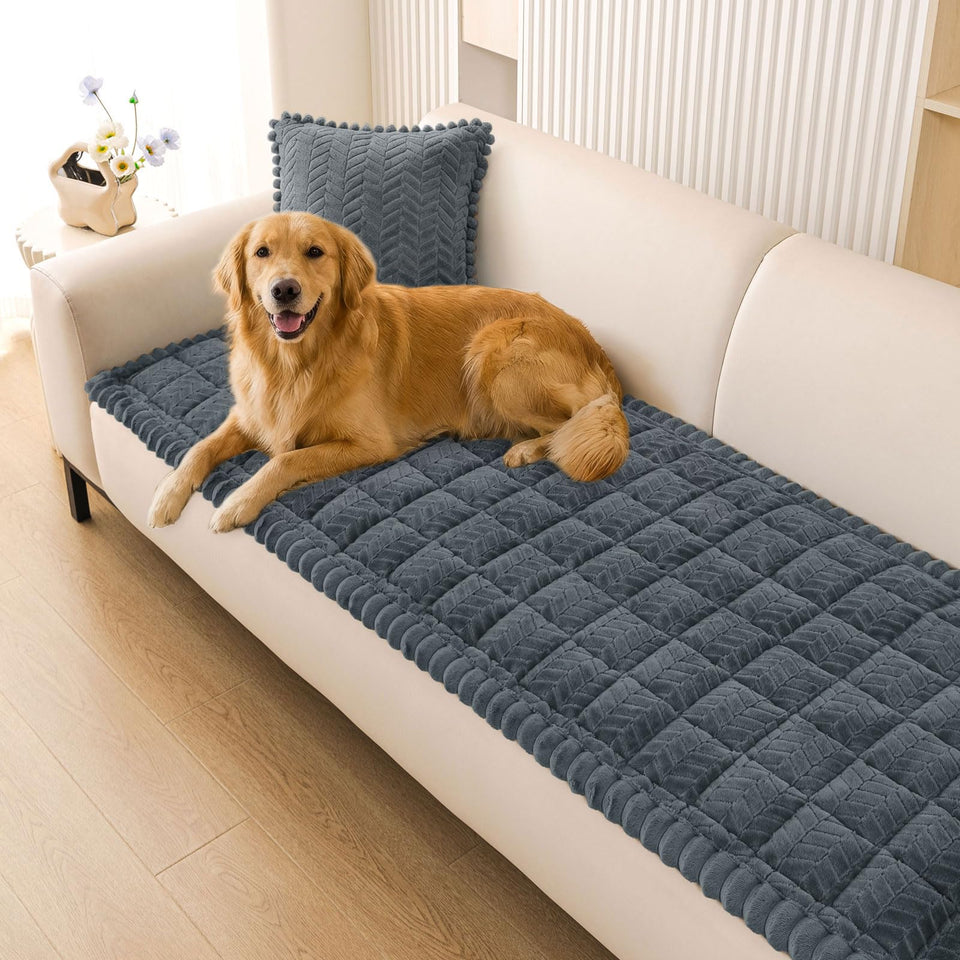 Smiry non-slip dog couch cover in fuzzy fabric for cozy seating.